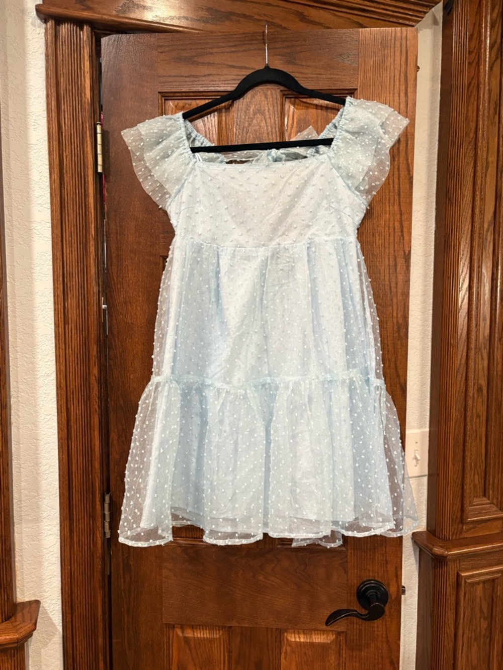Day + Moon $68 Light Blue Swiss Dot Tulle Mini Dress Tie Back Fairycore Boho